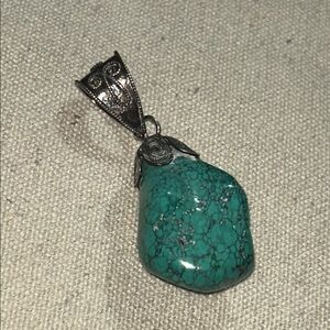 Turquoise & 925 Silver Pendant-Mid Century-Vintage